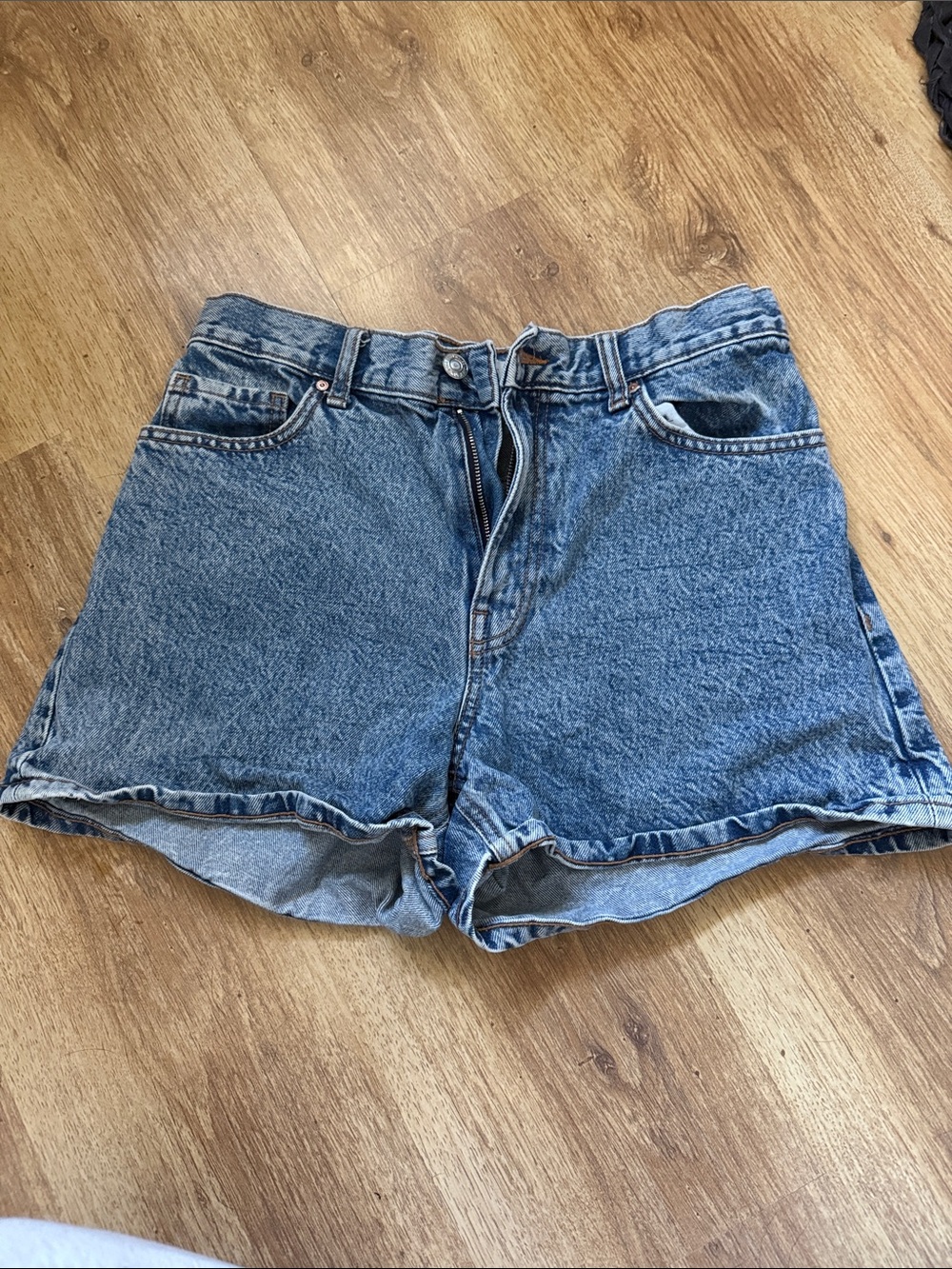 Mango Mid-Rise Blue Denim Shorts
